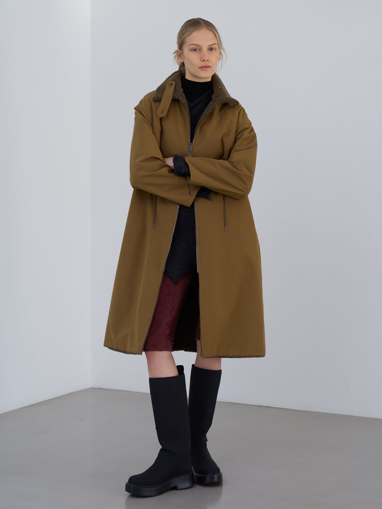 Taffeta X Boa Reversible Coat