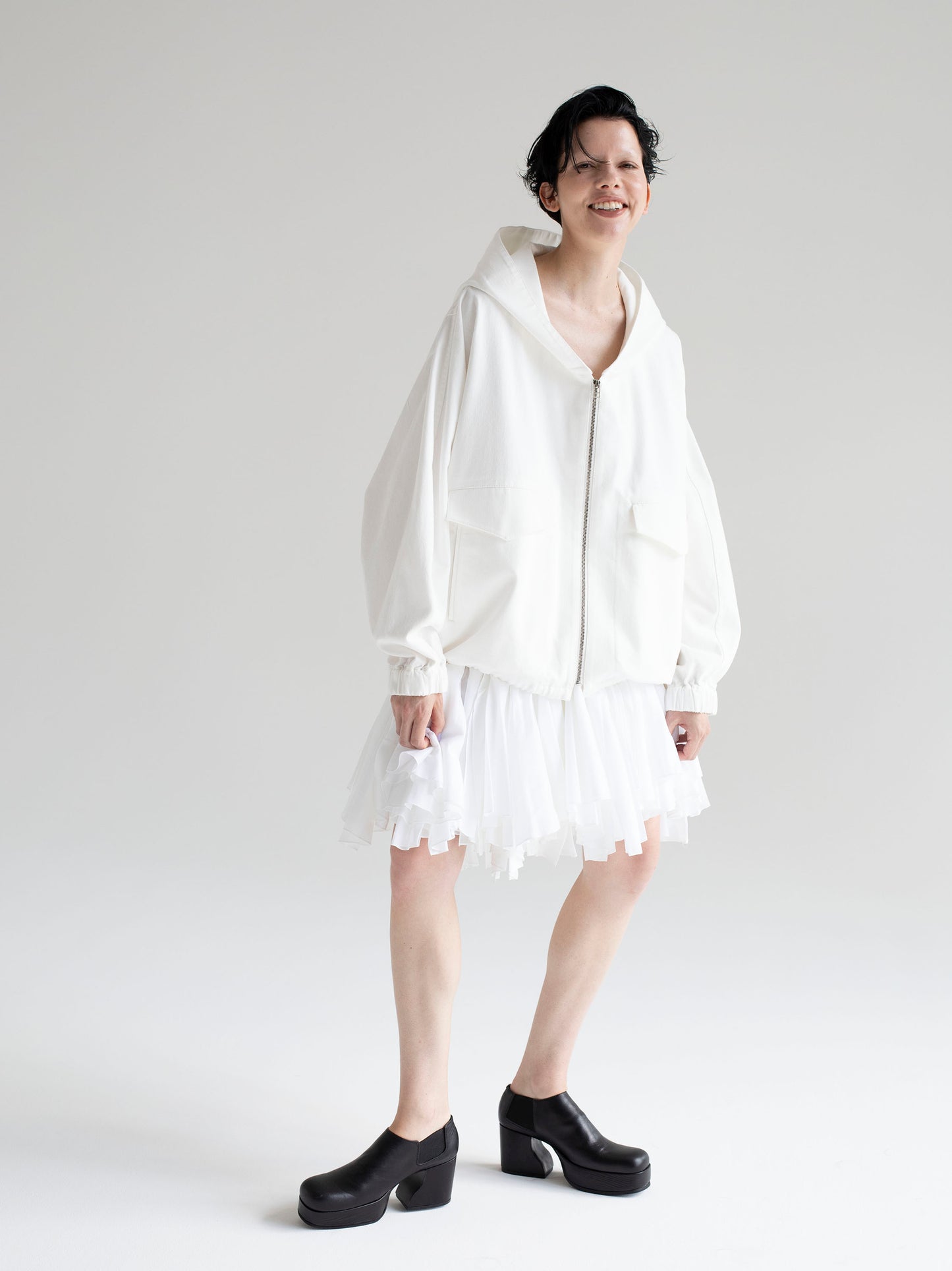 White Denim Hoodie Blouson