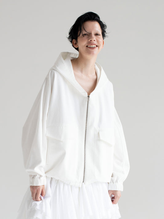 White Denim Hoodie Blouson