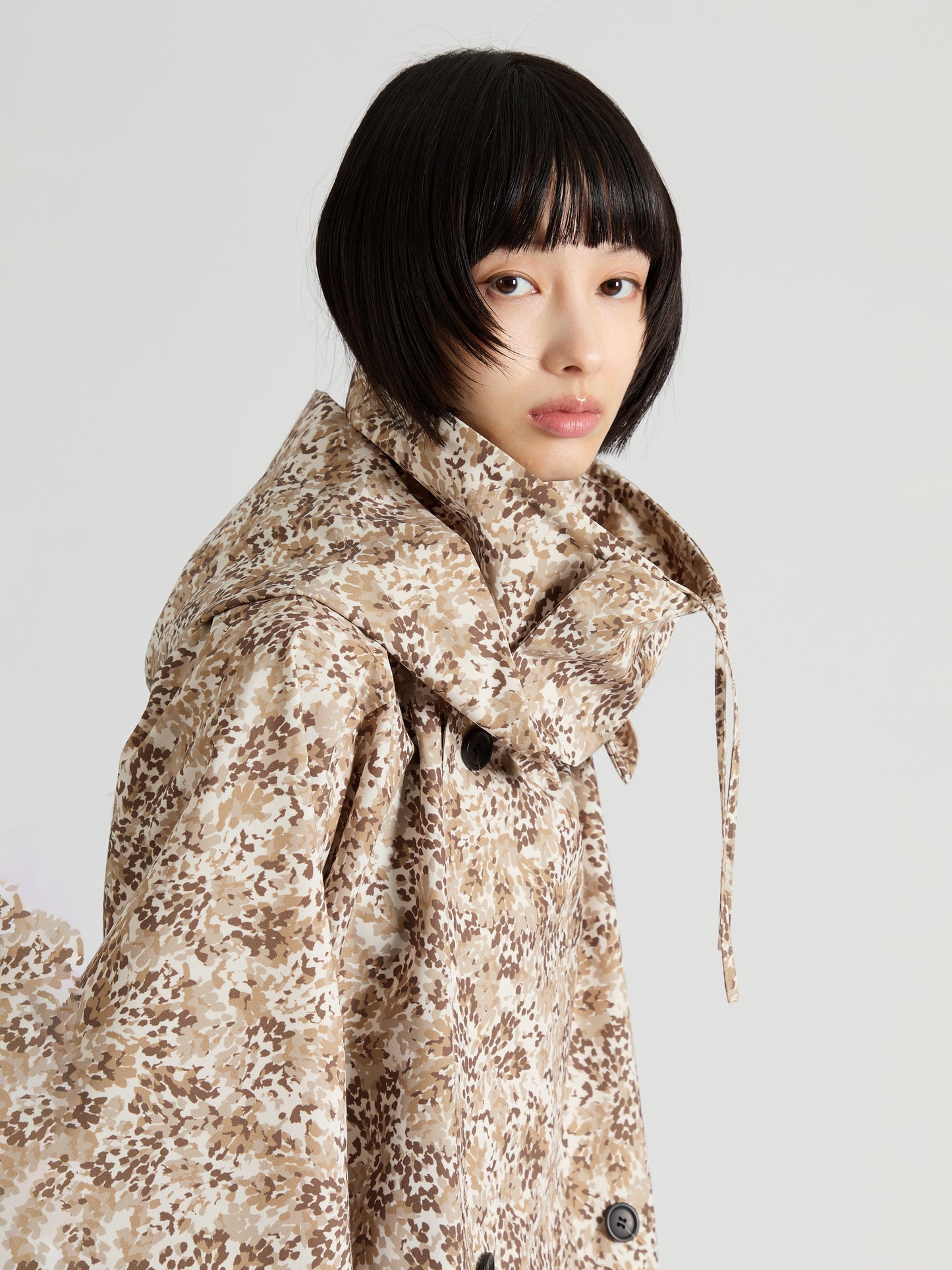 Printed Taffeta Short Trench