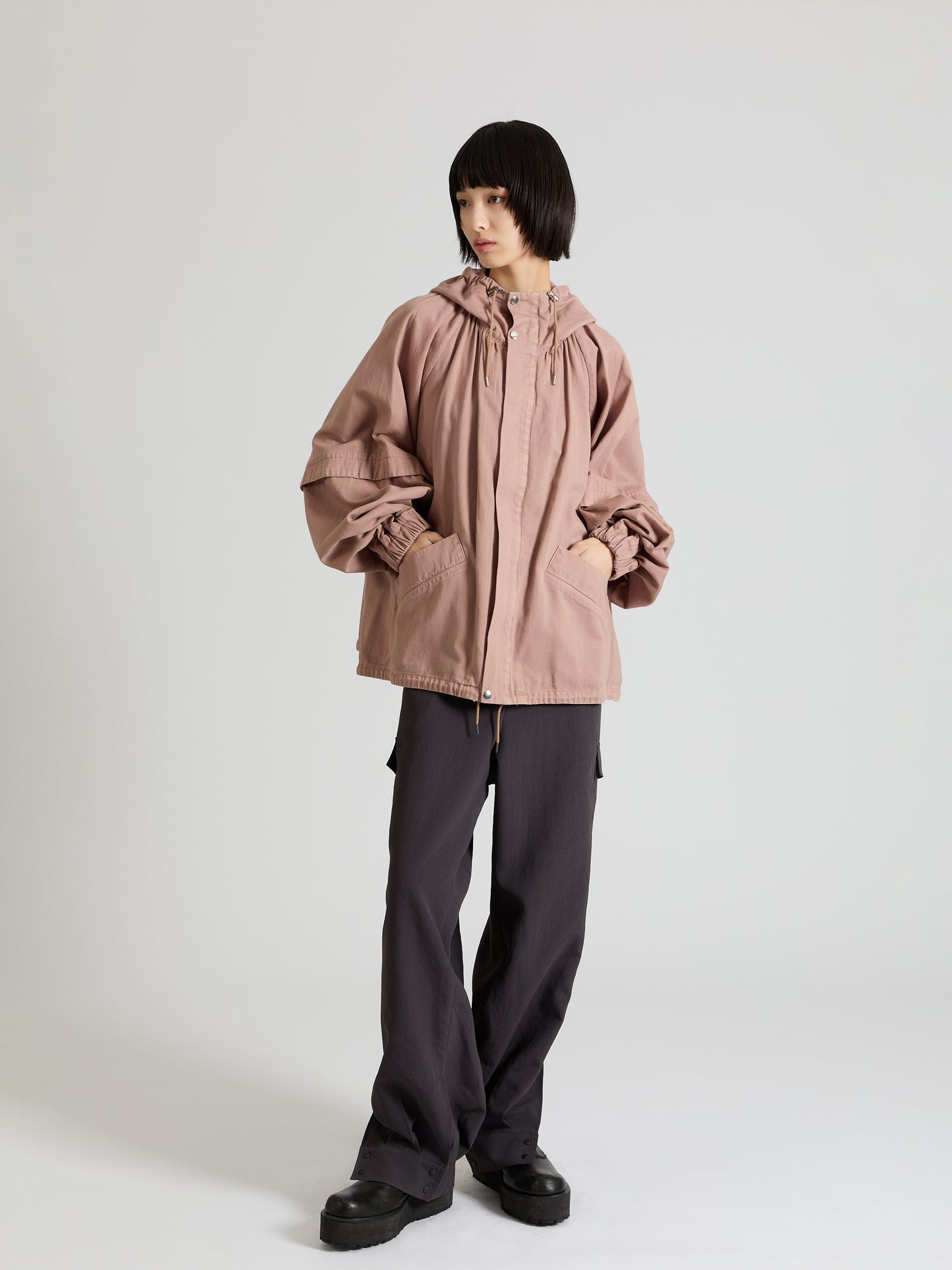 Garment Dye Cotton Satin Short Blouson